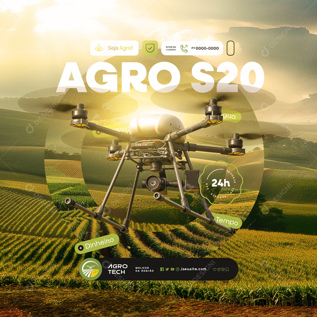 Agro Tech Drones Água Dinheiro Tempo Social Media PSD Editável