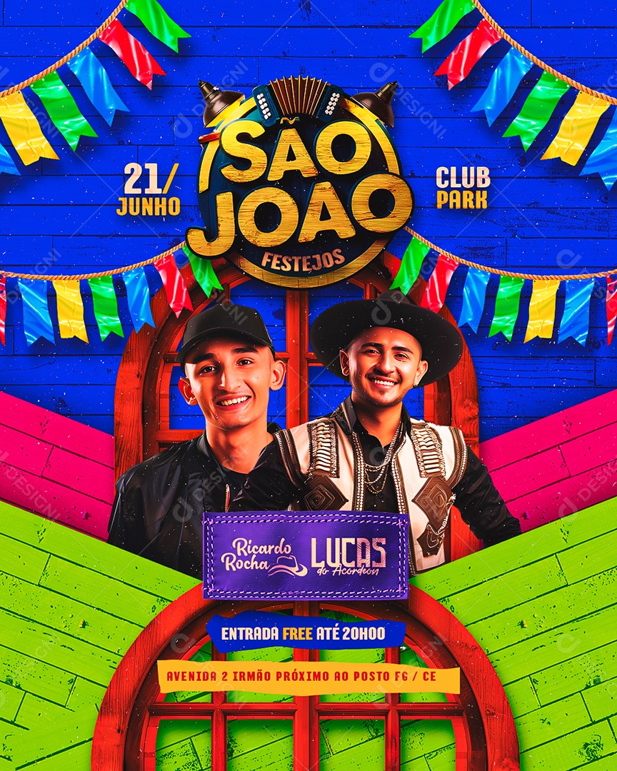 Flyer São João Festejos Ricardo Rocha Lucas do Acordeon Social Media PSD Editável