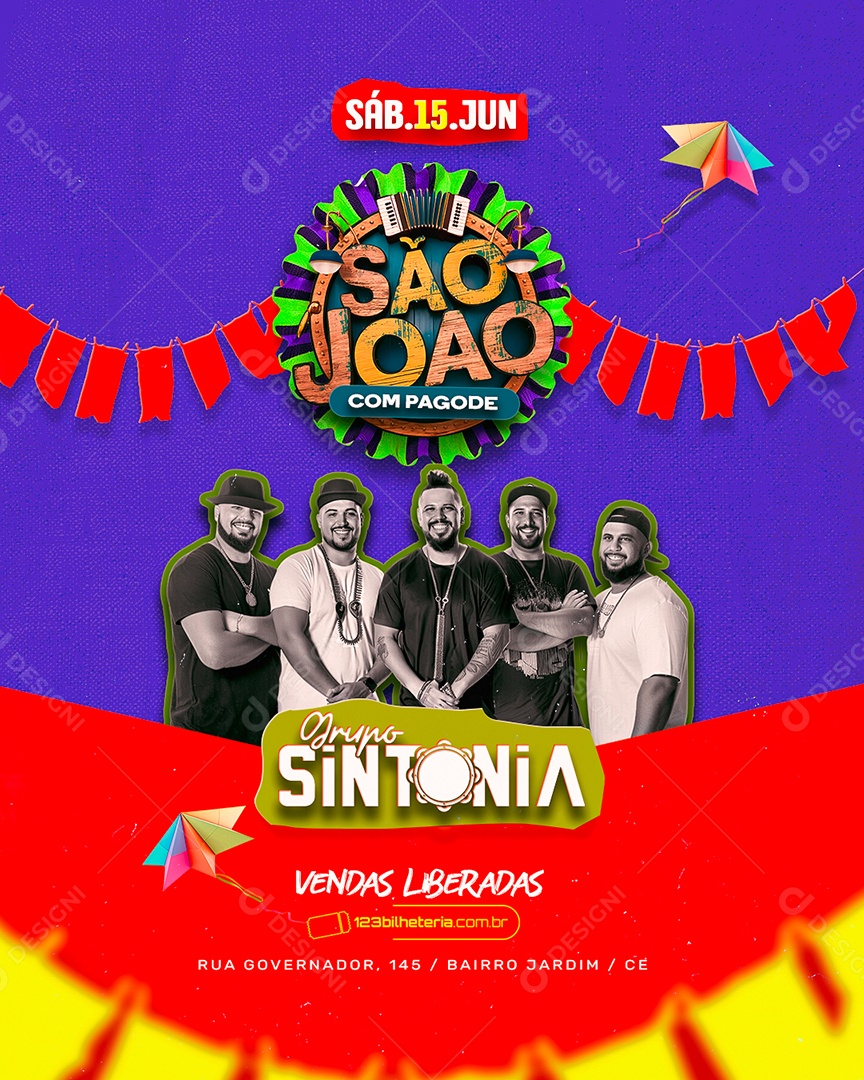 Flyer São João com Pagode Grupo Sintonia Social Media PSD Editável