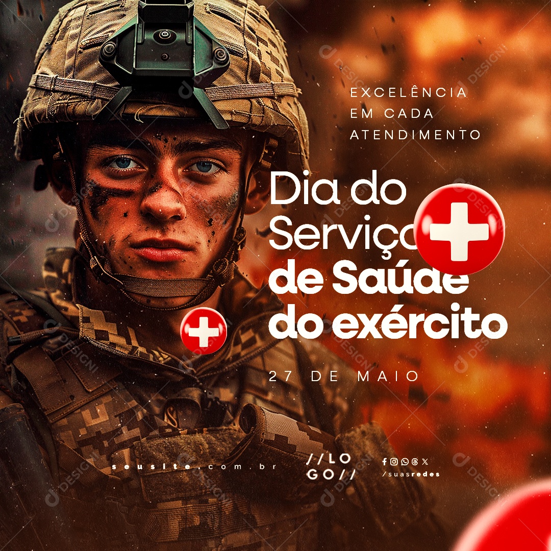 Dia do Serviço de Saúde do Exército 27 de Maio Excelência Social Media PSD Editável