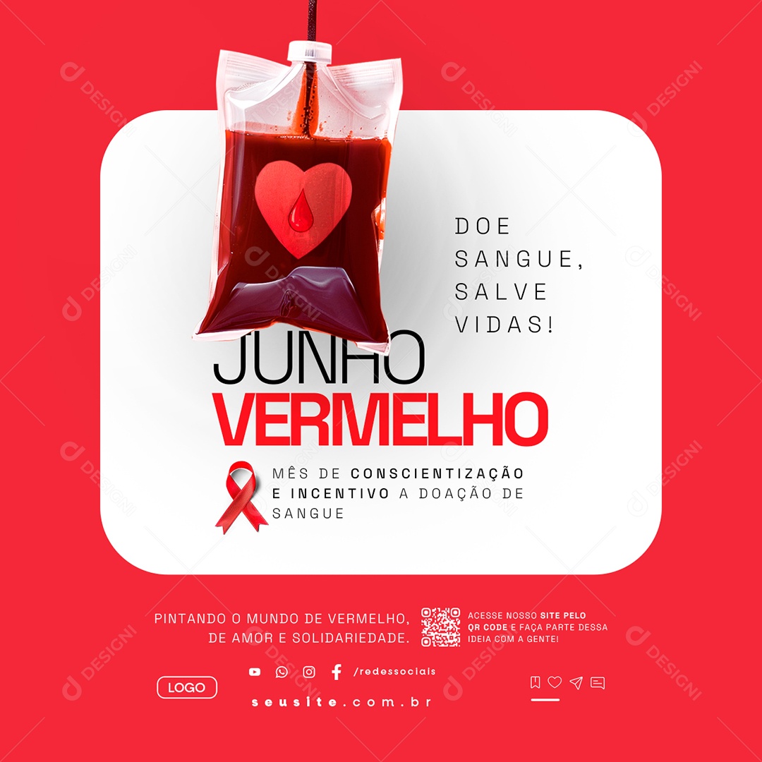 Junho Vermelho Mês de Conscientização e Incentivo a Doação Social Media PSD Editável