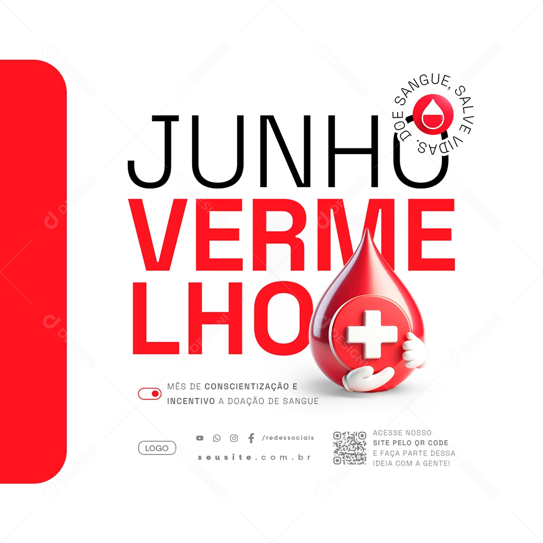 Junho Vermelho Doe Sangue Salve Vidas Social Media PSD Editável