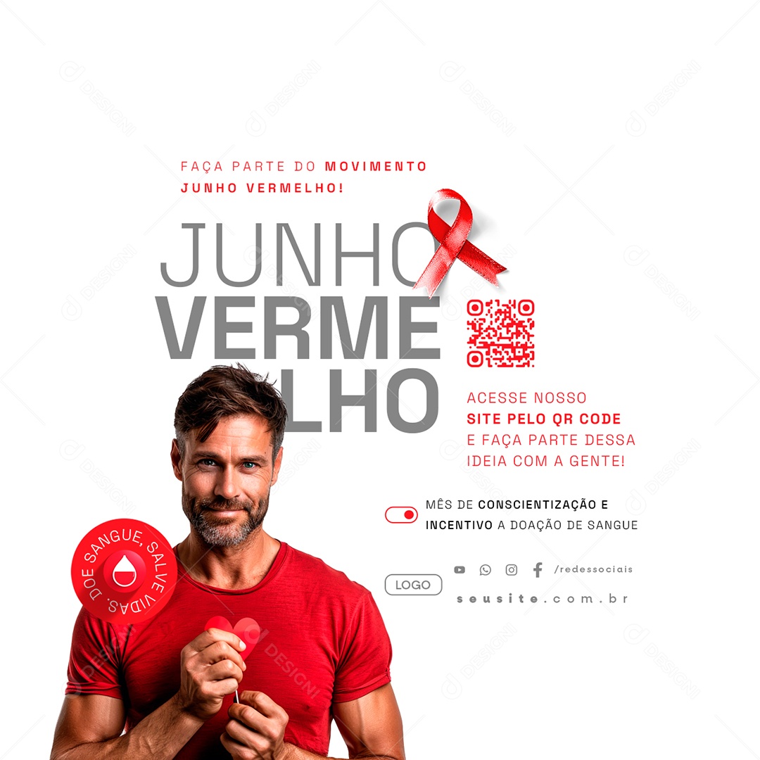 Junho Vermelho Faça Parte do Movimento Social Media PSD Editável