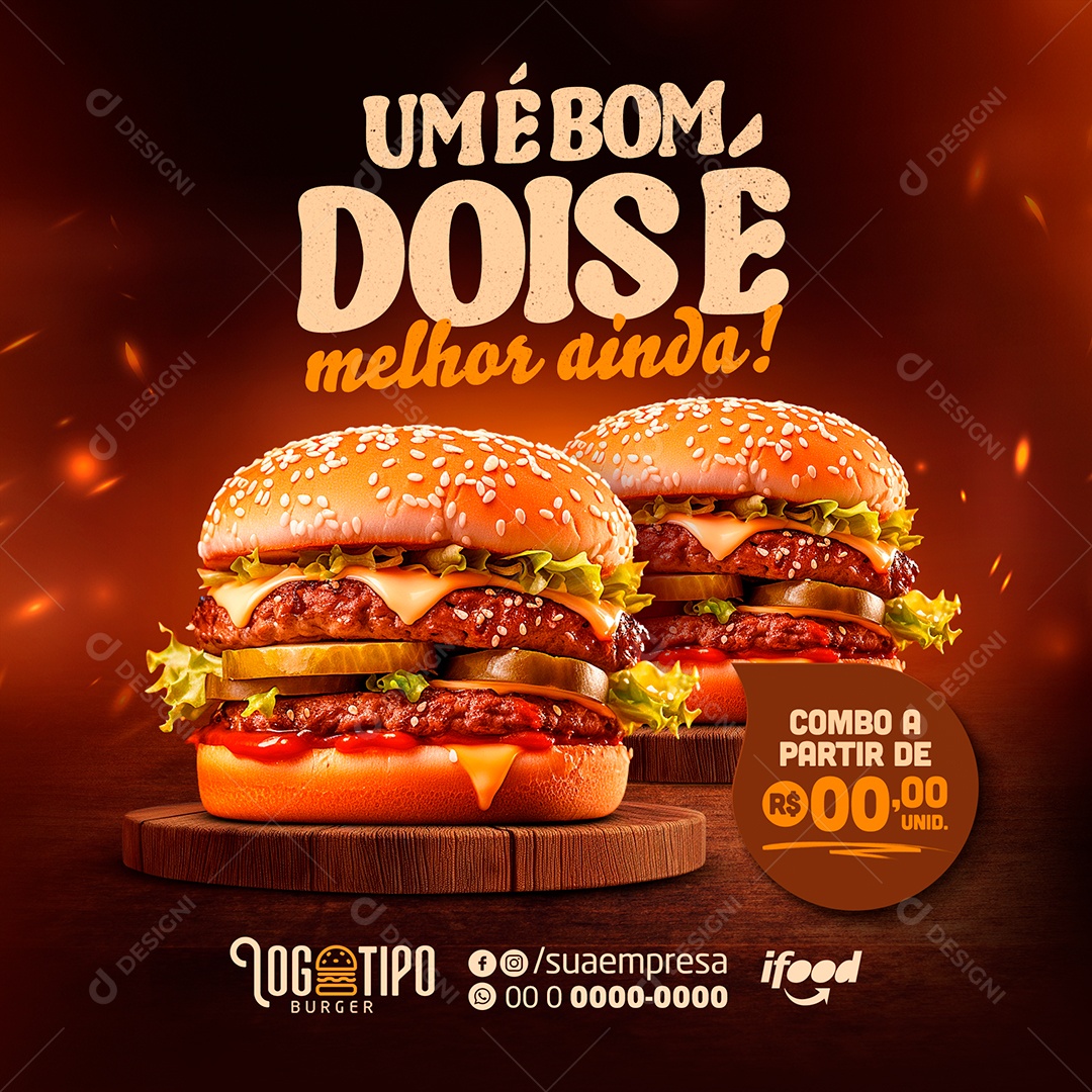Burguer Em Dobro Social Media PSD Editável