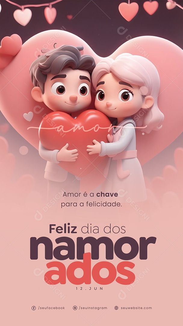 Story Dia dos Namorados 12 de Junho Amor é a Chave para a Felicidade Social Media PSD Editável