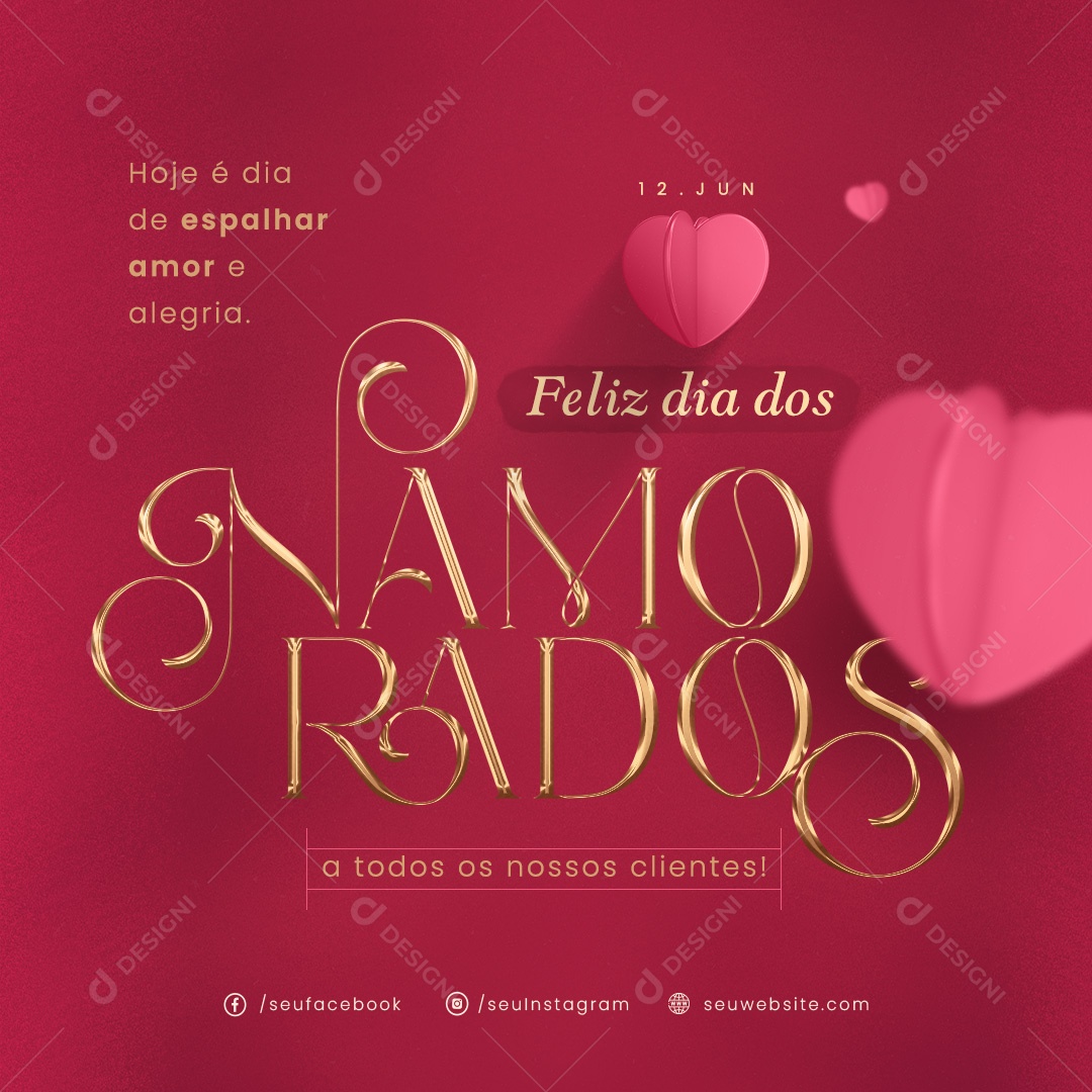 Feliz Dia dos Namorados 12 de Junho Espalhar Amor e Alegria Social Media PSD Editável