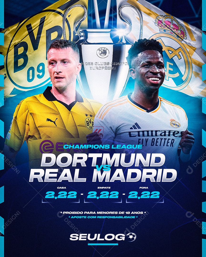 Final Champions League 1 de Junho Final Champions League Dortmundo x Real Madrid Story PSD Editável