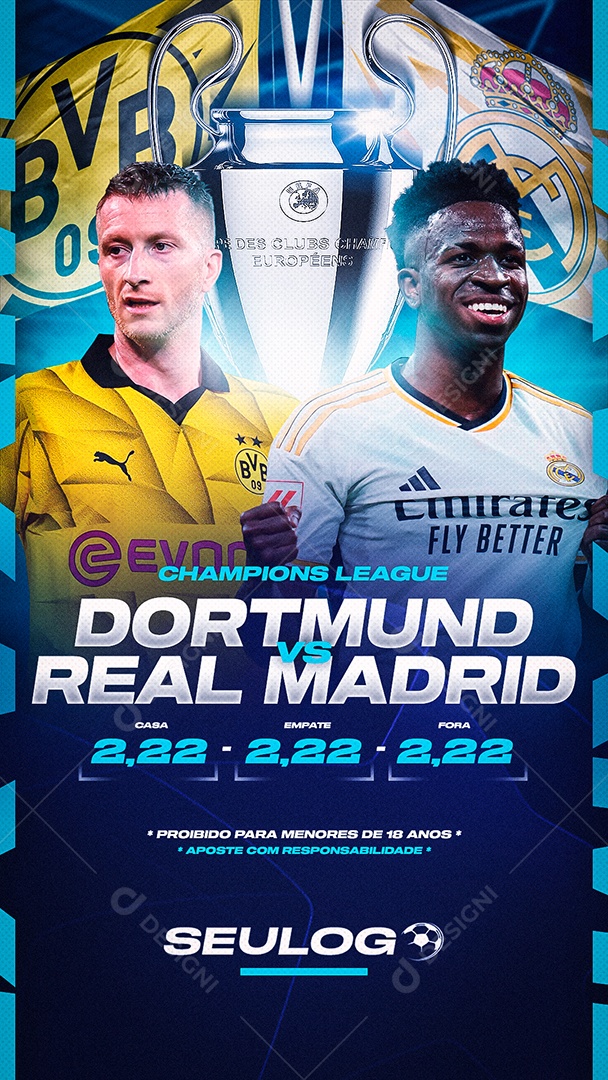 Final Champions League 1 de Junho Final Champions League Dortmundo x Real Madrid Story PSD Editável