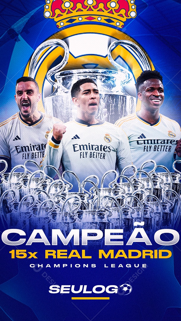 Real Madrid Campeão Champions League Story Social Media PSD Editável