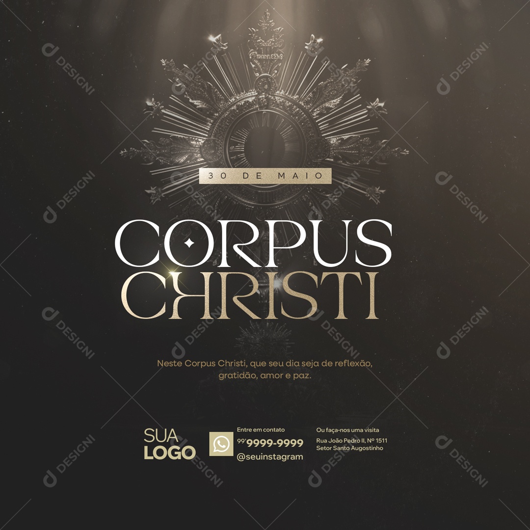Corpus Christi 30 de Maio Seja de Reflexão Gratidão Amor e Paz Social Media PSD Editável