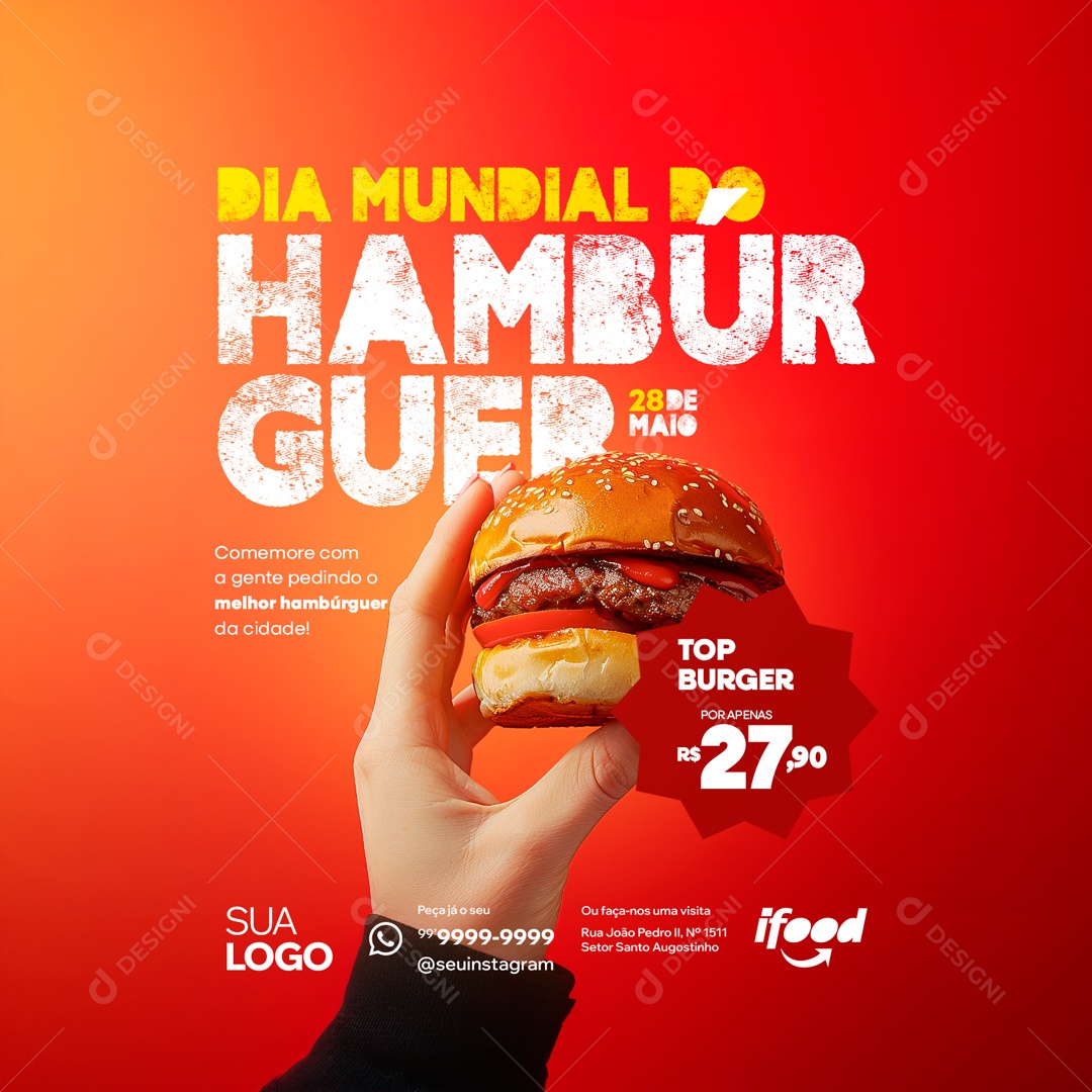 Dia Mundial do Hambúrguer 28 de Maio Comemore com a Gente Social Media PSD Editável