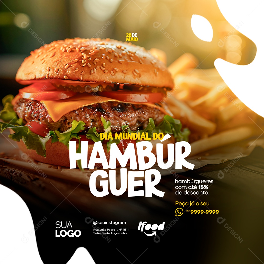 Dia Mundial do Hambúrguer 28 de Maio com Desconto Social Media PSD Editável