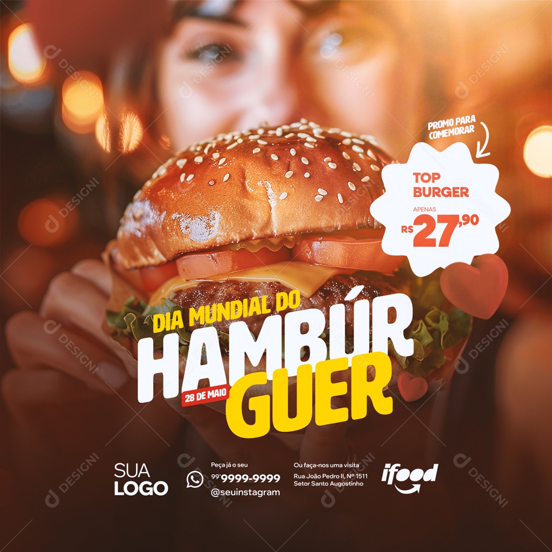 Dia Mundial do Hambúrguer 28 de Maio Promo para Comemorar Social Media PSD Editável