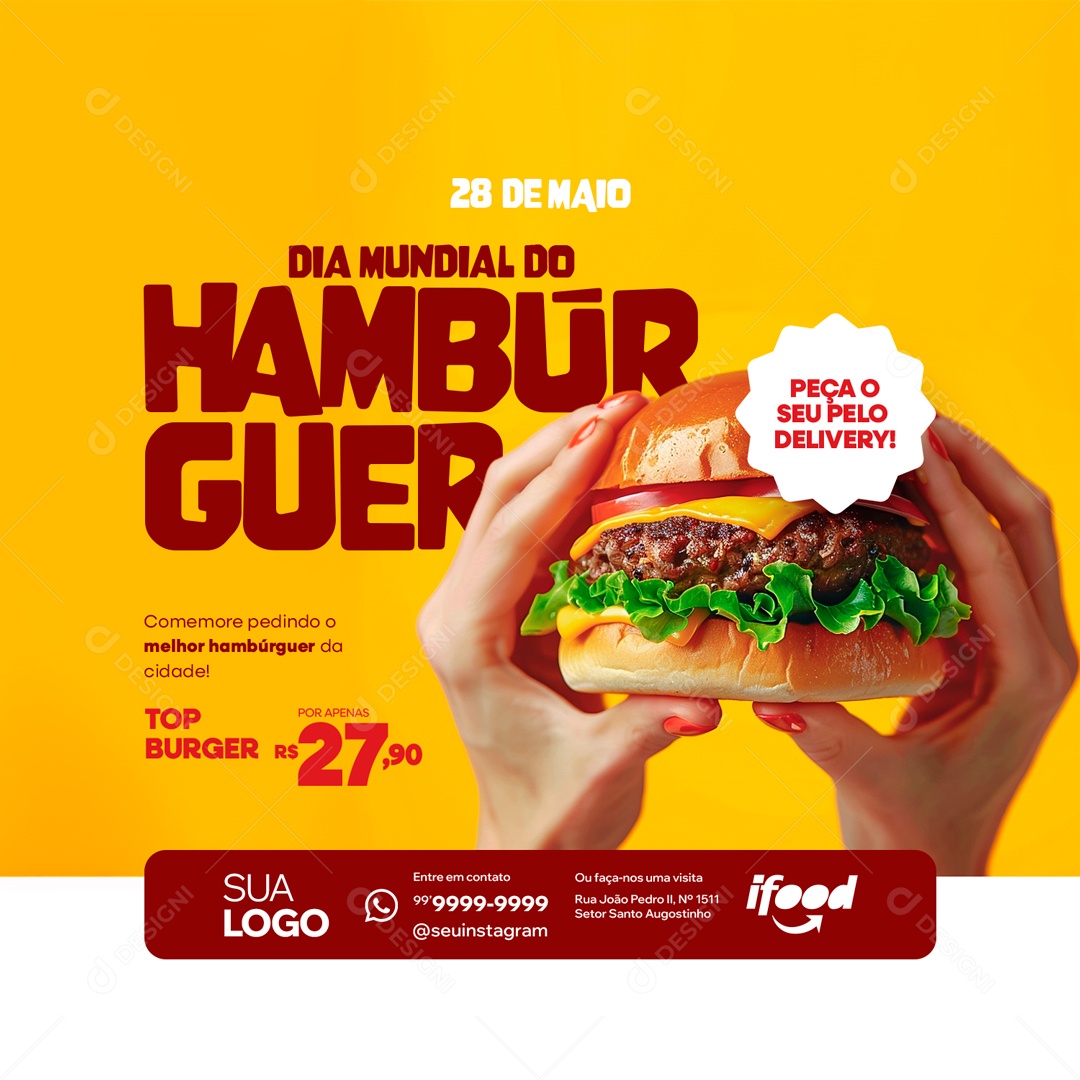 Dia Mundial do Hambúrguer 28 de Maio Comemore Pedindo Social Media PSD Editável