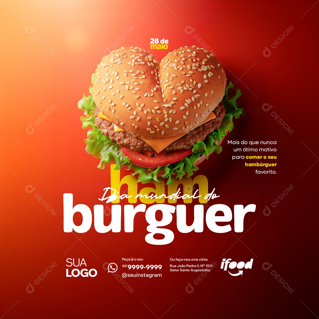 Dia Mundial do Hambúrguer 28 de Maio Mais do que Nunca um Ótimo Motivo Social Media PSD Editável