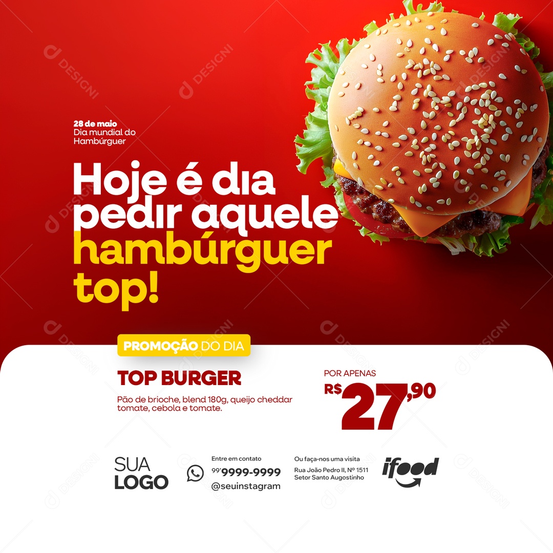 Dia Mundial do Hambúrguer 28 de Maio Promoção Top Burguer Social Media PSD Editável