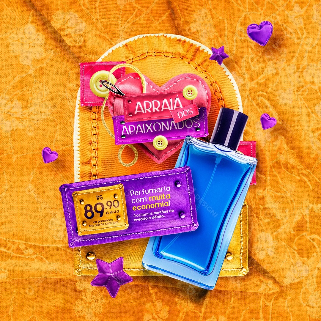 Arraiá dos Apaixonados Perfumaria com muita Economia Social Media PSD Editável