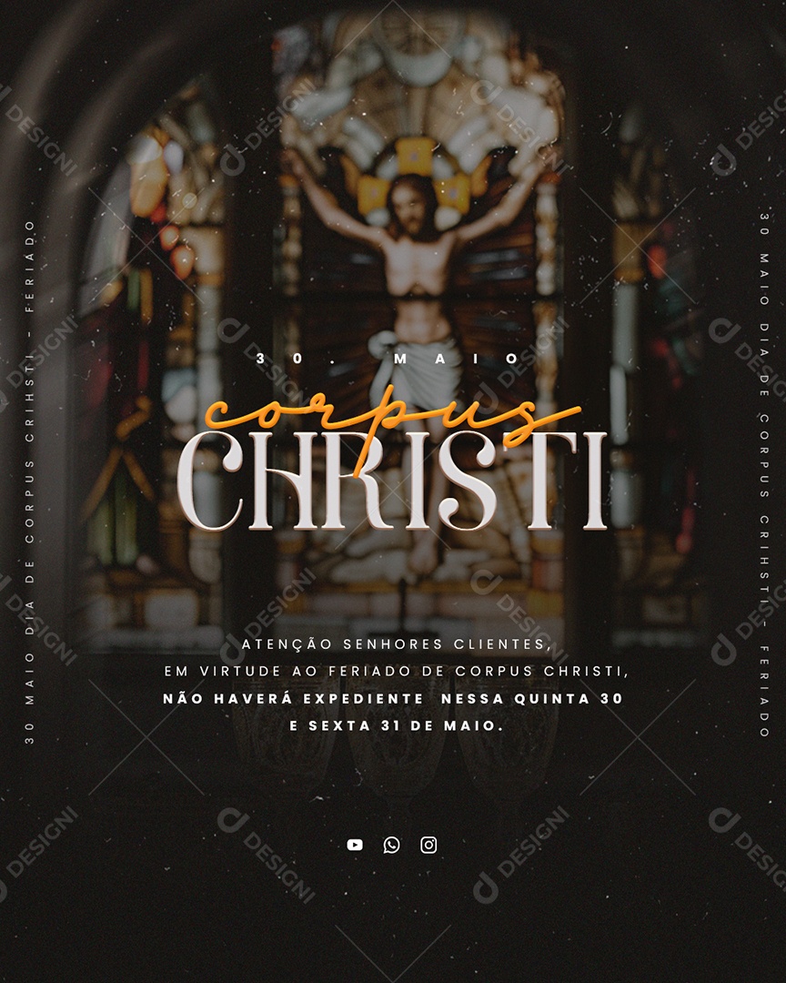 Corpus Christi 30 de Maio Comunicado não Haverá Expediente Social Media PSD Editável