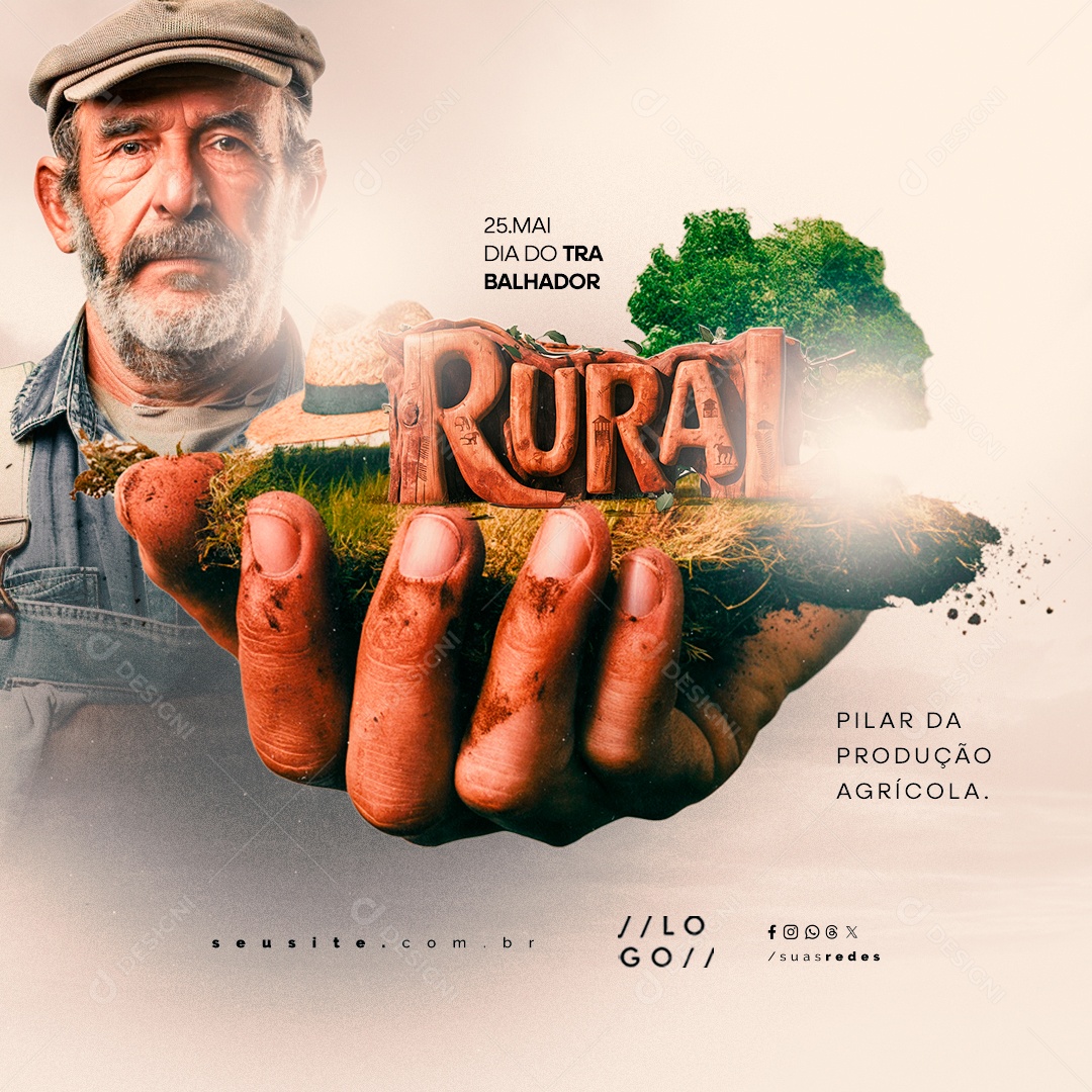 Dia do Trabalhador Rural 25 de Maio Pilar da Produção Agrícola Social Media PSD Editável