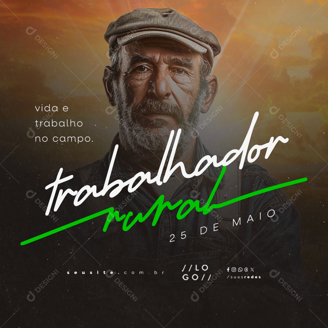 Dia do Trabalhador Rural 25 de Maio Vida e Trabalho no Campo Social Media PSD Editável