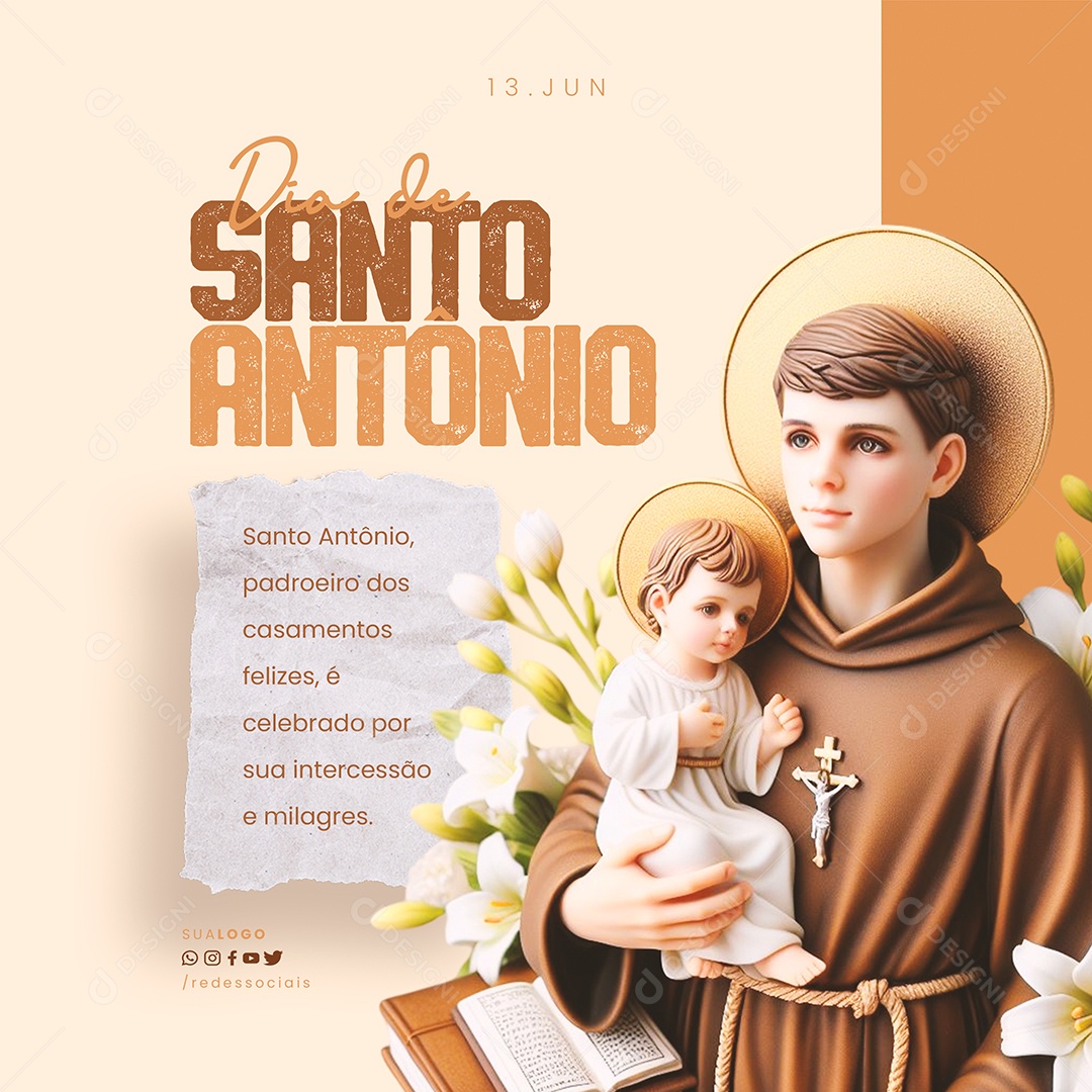 Dia de Santo Antônio Intercessão e Milagres Social Media PSD Editável