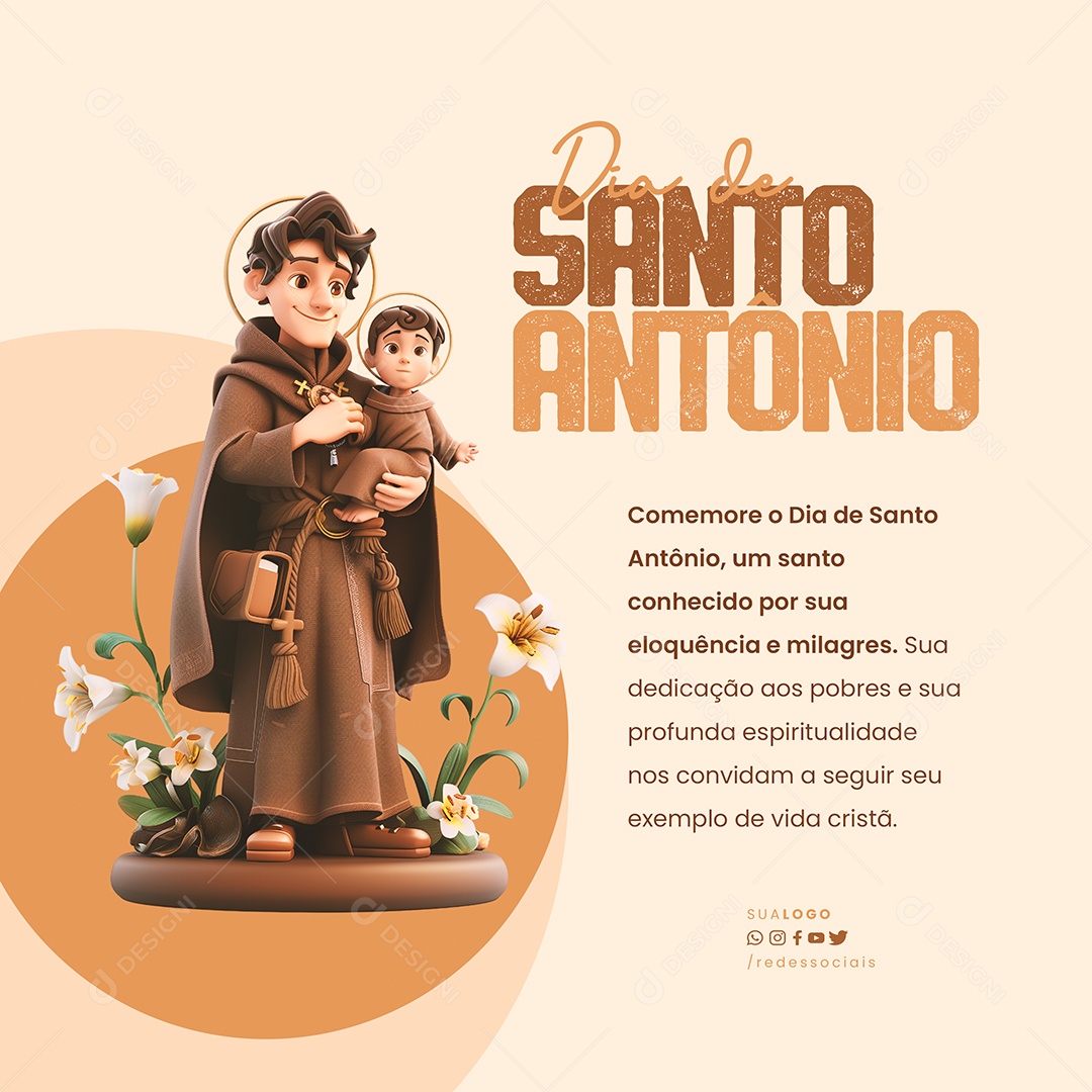 Dia de Santo Antônio Dedicação aos Pobres Social Media PSD Editável