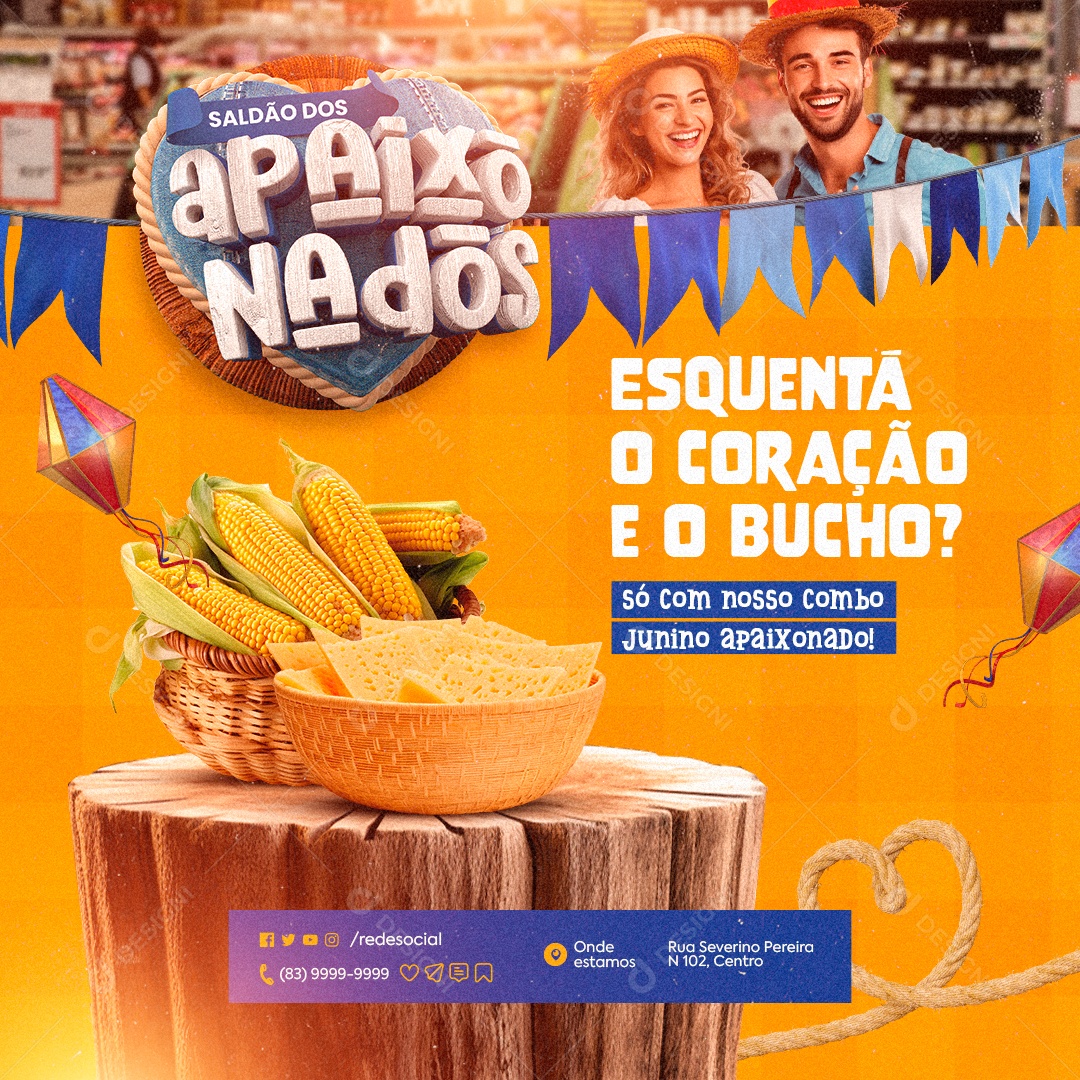 Supermercado Saldão dos Apaixonados Milho Verde Queijo Social Media PSD Editável