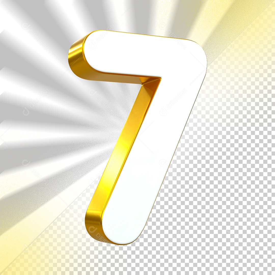 Número 3D 7 Branco e Dourado Para Composição PSD