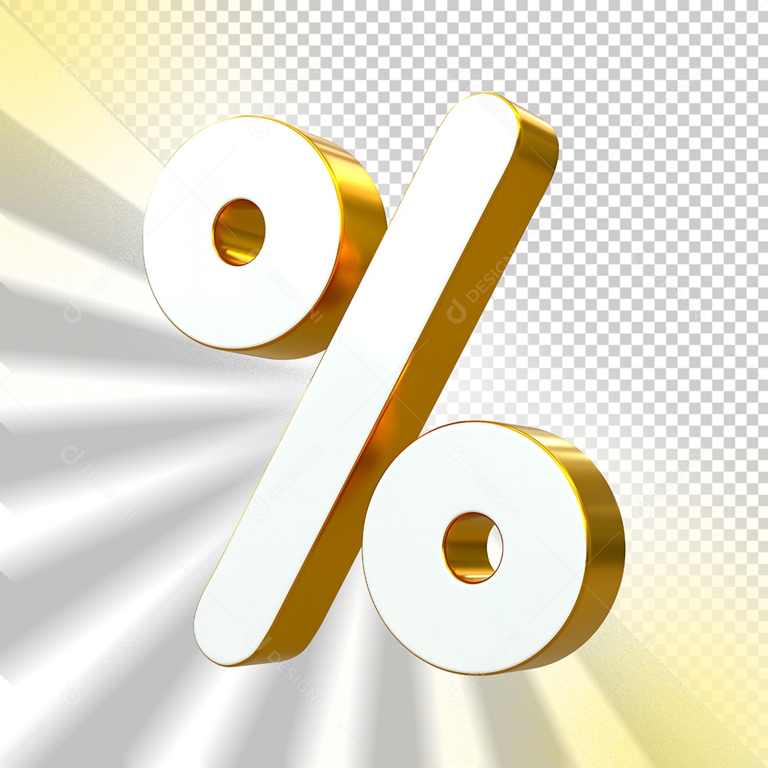 Símbolo de Porcentagem Elemento 3D Branco e Dourado para Composição PSD