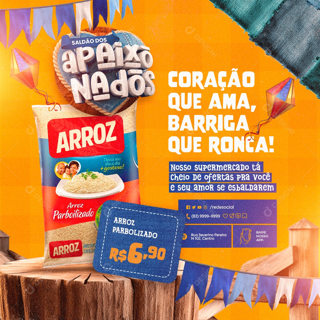 Supermercado Saldão dos Apaixonados Arroz Parbolizado Social Media PSD Editável