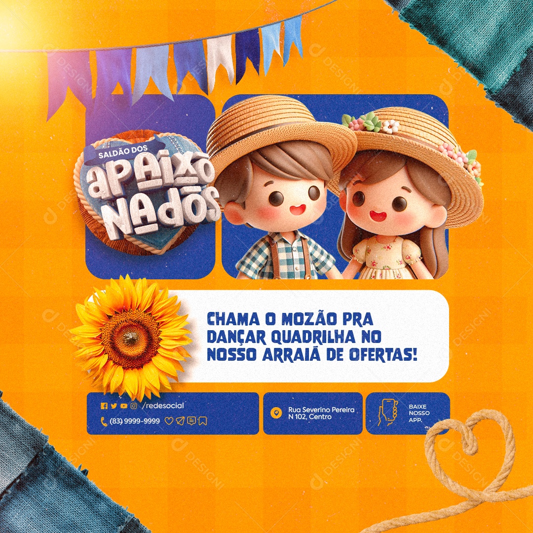 Supermercado Saldão dos Apaixonados Chama o Mozão pra Dançar Quadrilha Social Media PSD Editável