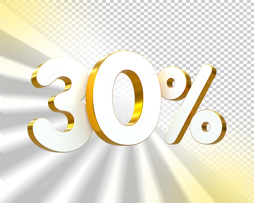 Desconto de 30% Elemento 3D Branco e Dourado para Composição PSD