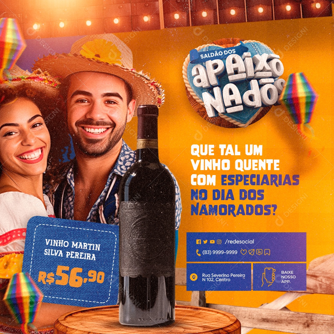 Supermercado Saldão dos Apaixonados Vinho Martin Social Media PSD Editável