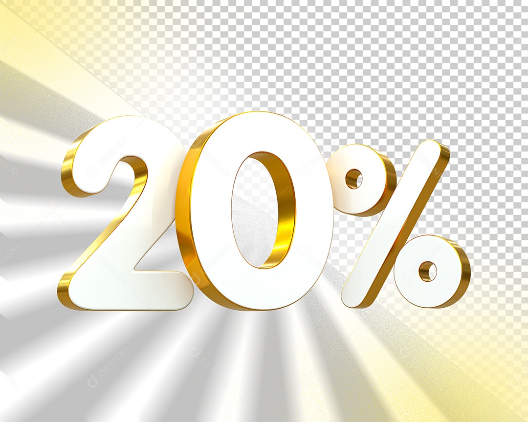 Desconto de 20% Elemento 3D Branco e Dourado para Composição PSD