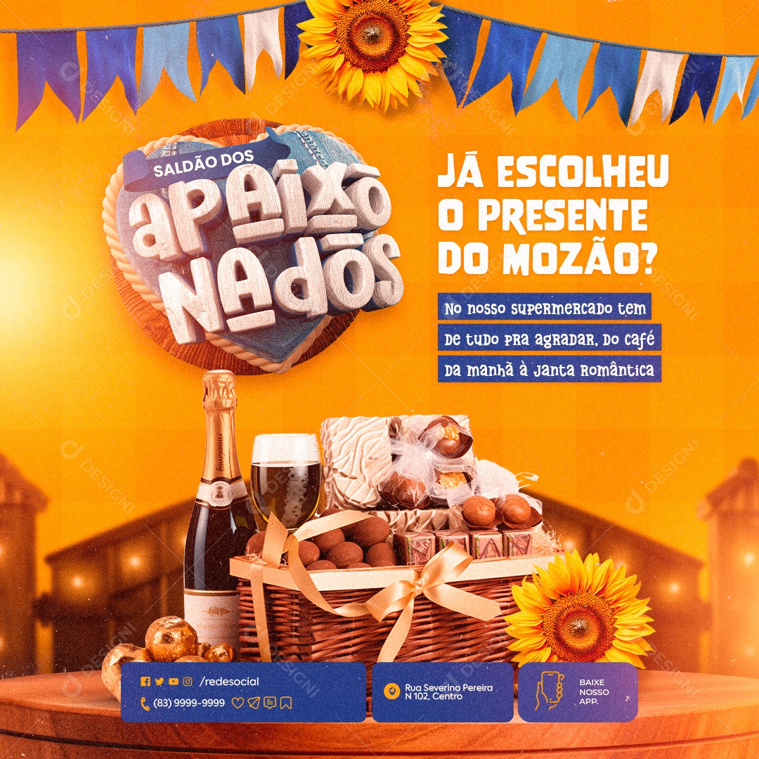 Supermercado Saldão dos Apaixonados Cesta Presente do Mozão Social Media PSD Editável