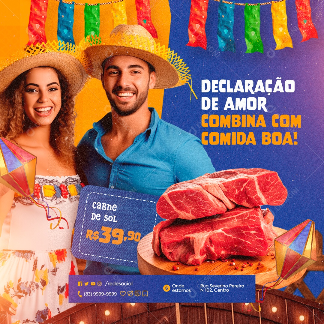 Supermercado Saldão dos Apaixonados Carne de Sol Açougue Social Media PSD Editável