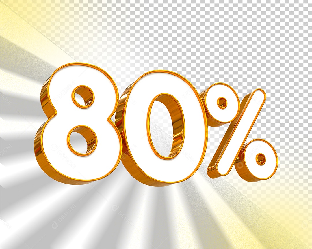 Desconto de 80% Elemento 3D Dourado e Branco para Composição PSD