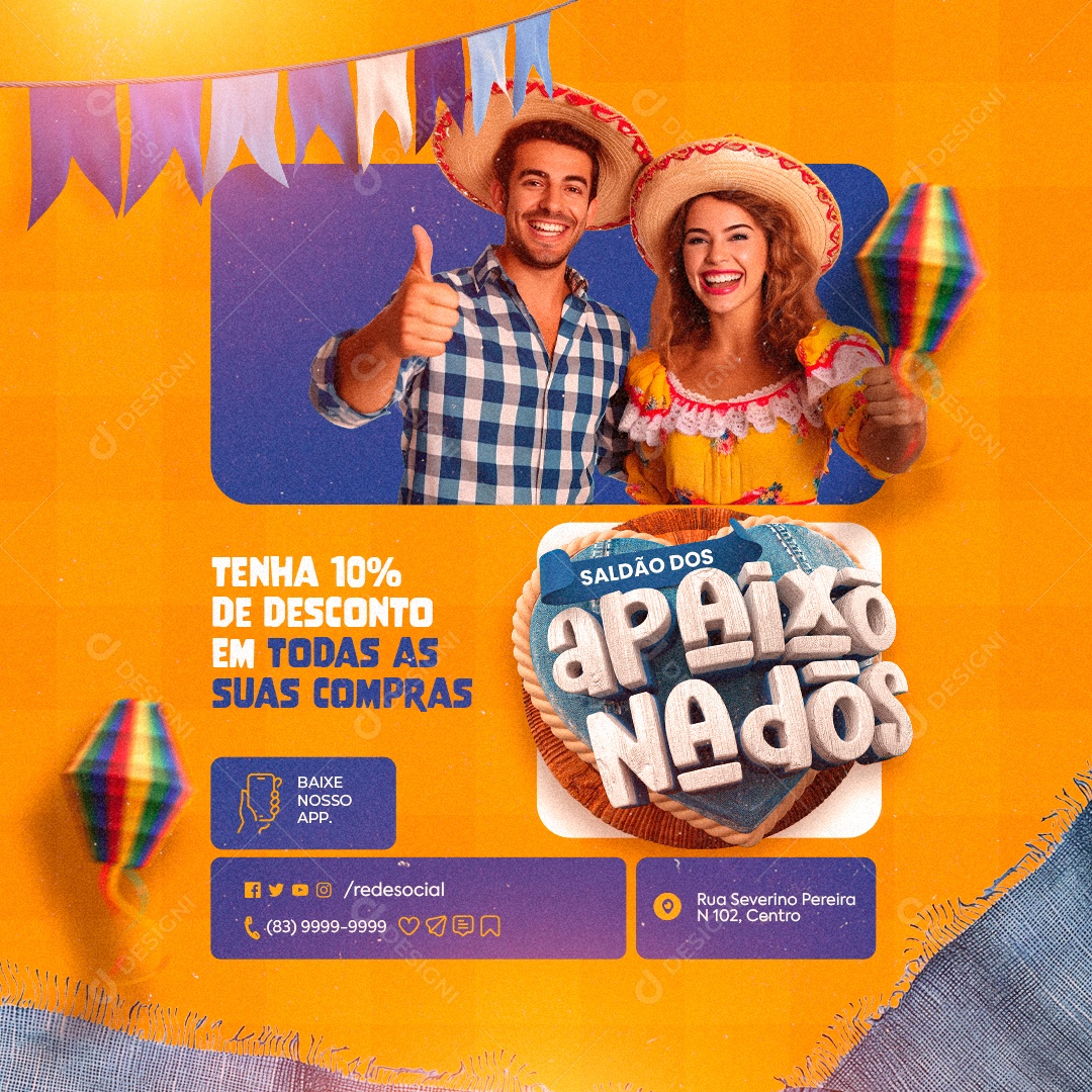 Supermercado Saldão dos Apaixonados Tenha 10% de Desconto Social Media PSD Editável