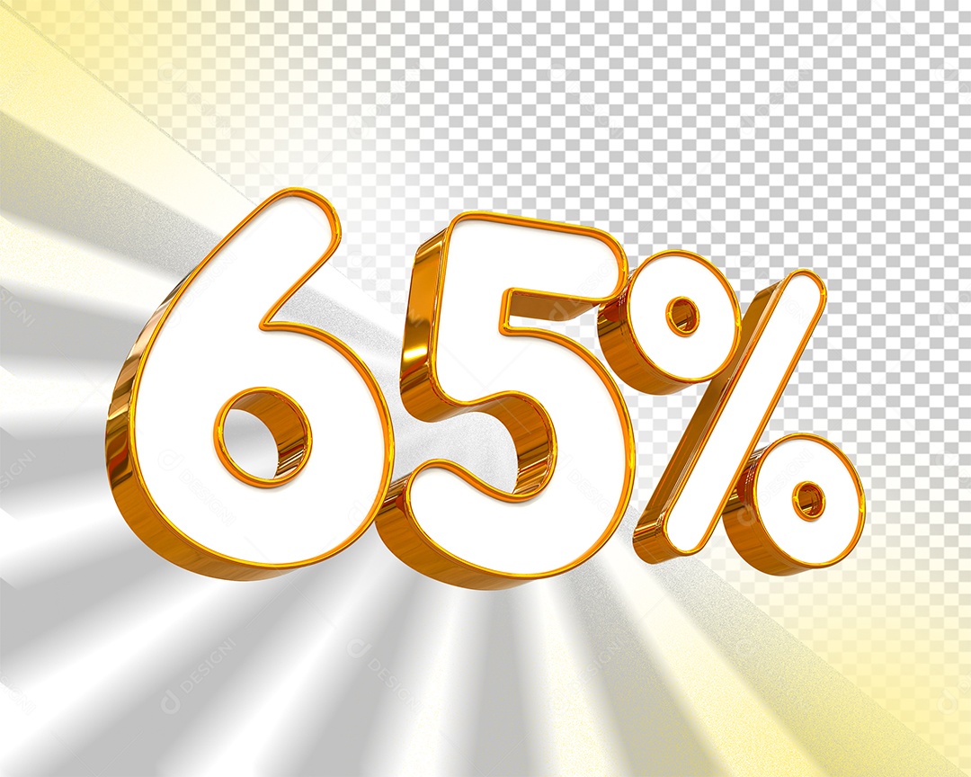 Desconto de 65% Elemento 3D Dourado e Branco para Composição PSD