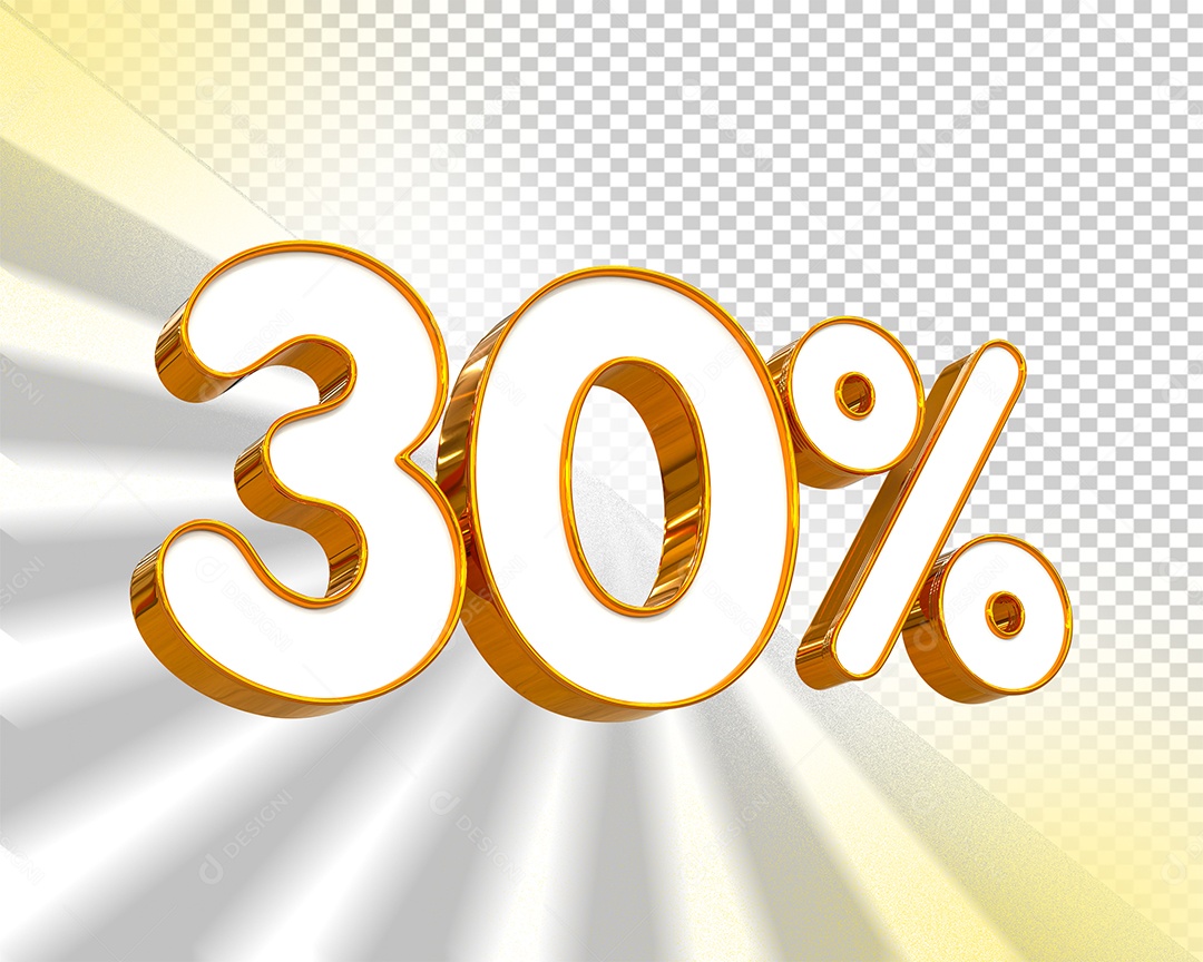 Desconto de 30% Elemento 3D Dourado e Branco para Composição PSD