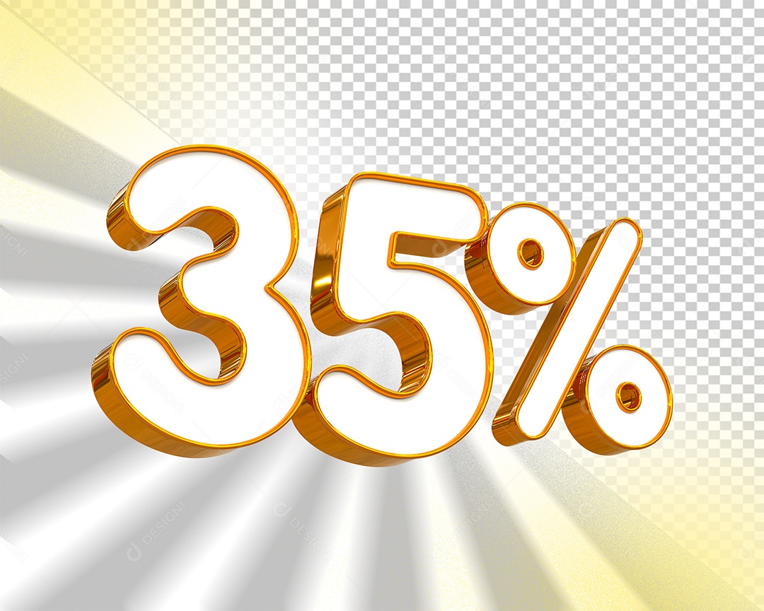 Desconto de 35% Elemento 3D Dourado e Branco para Composição PSD