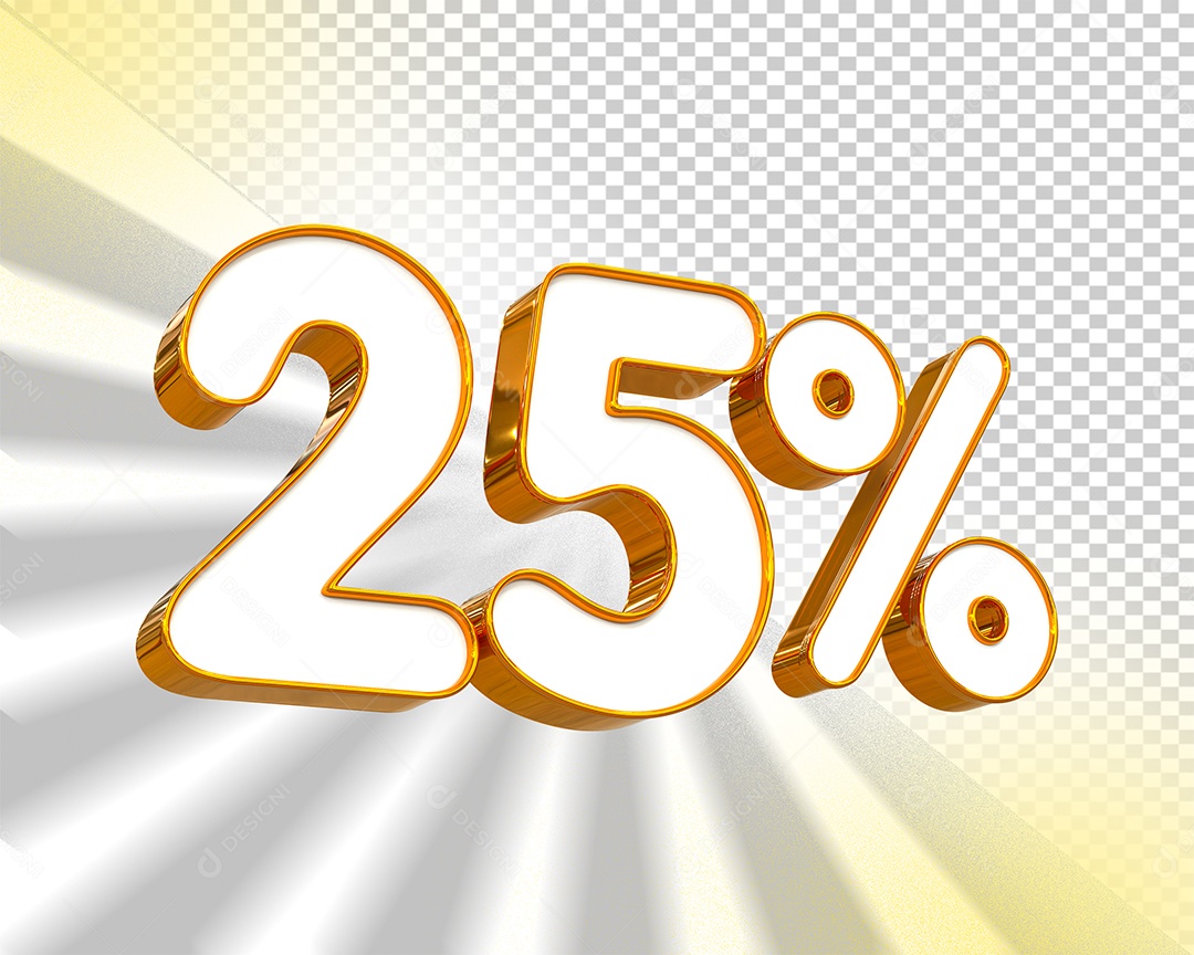 Desconto de 25% Elemento 3D Dourado e Branco para Composição PSD