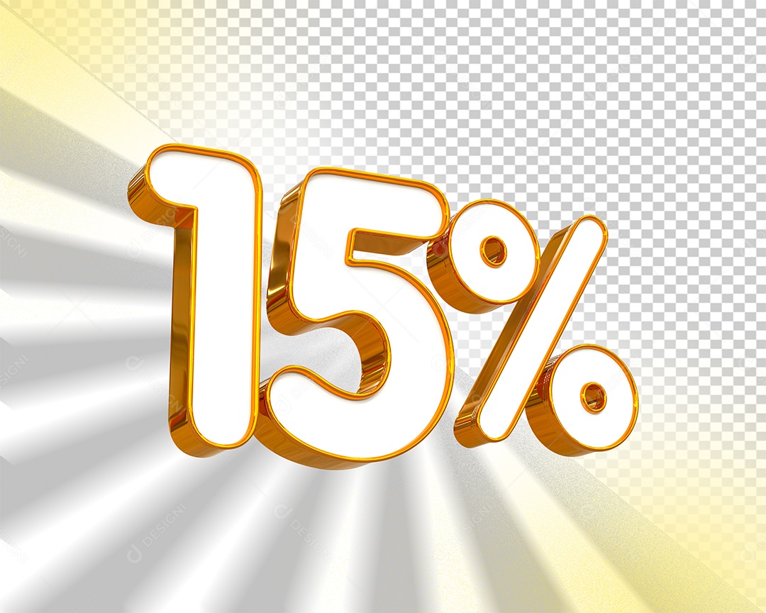 Desconto de 15% Elemento 3D Dourado e Branco para Composição PSD