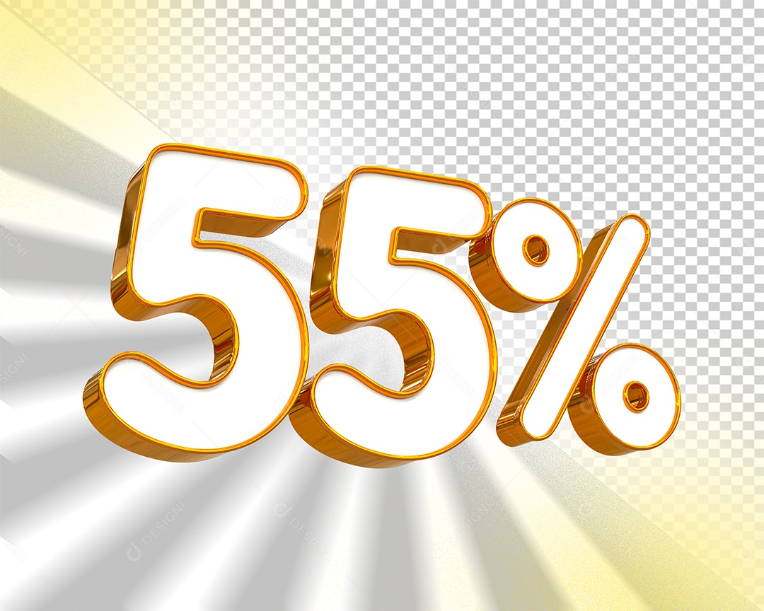 Desconto de 55% Elemento 3D Dourado e Branco para Composição PSD