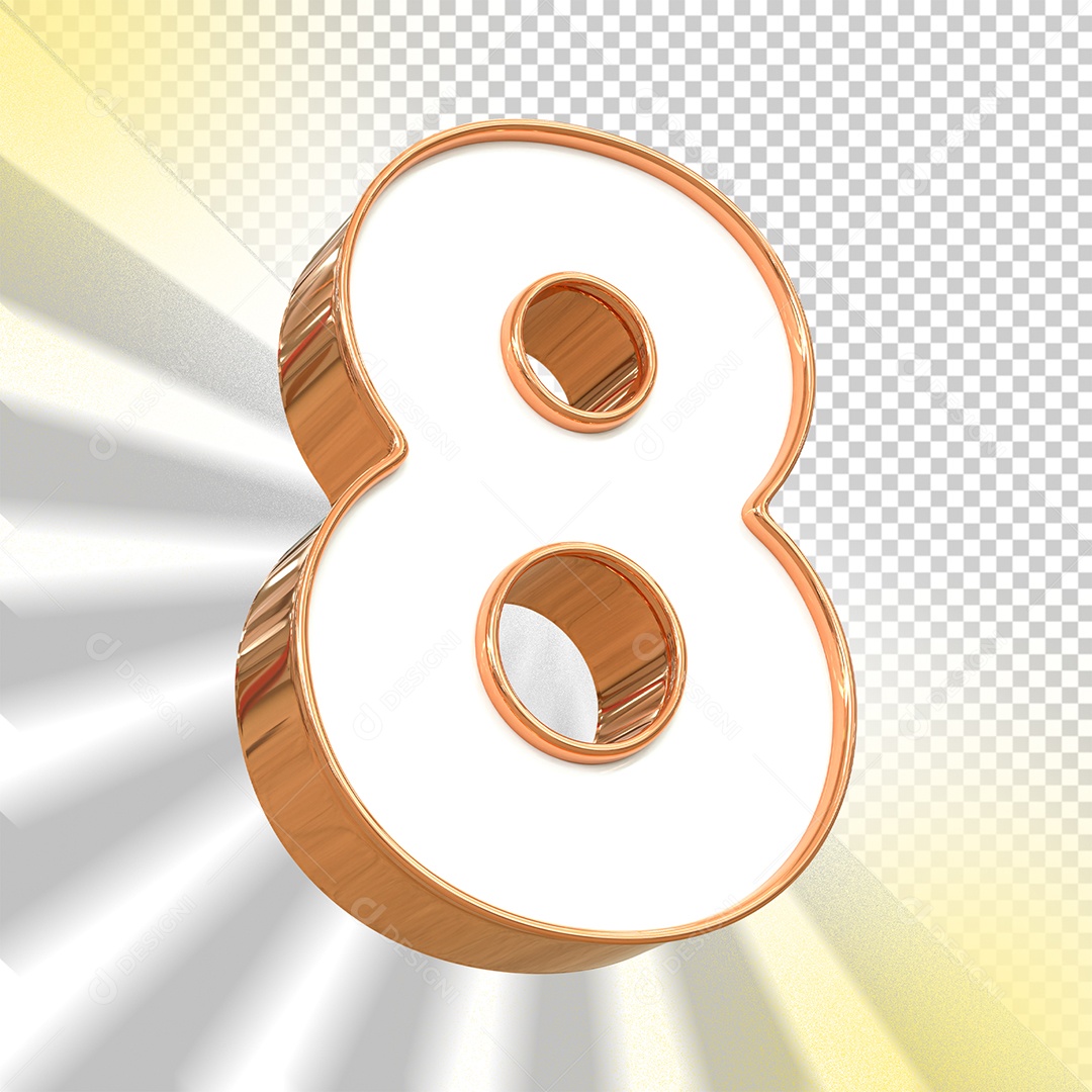 3D Number 8 White and Gold for PSD Composition