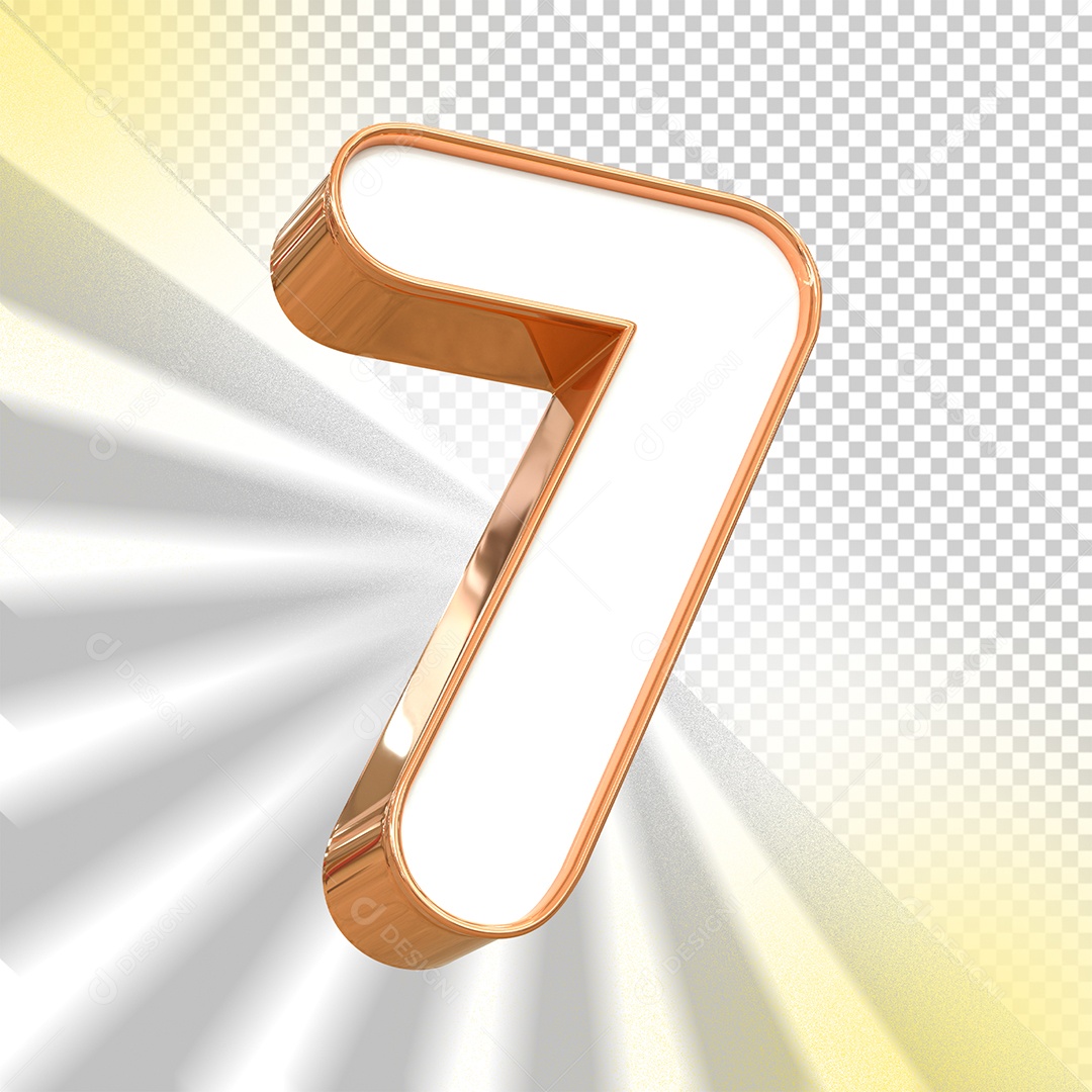 Número 3D 7 Branco e Gold para Composição PSD