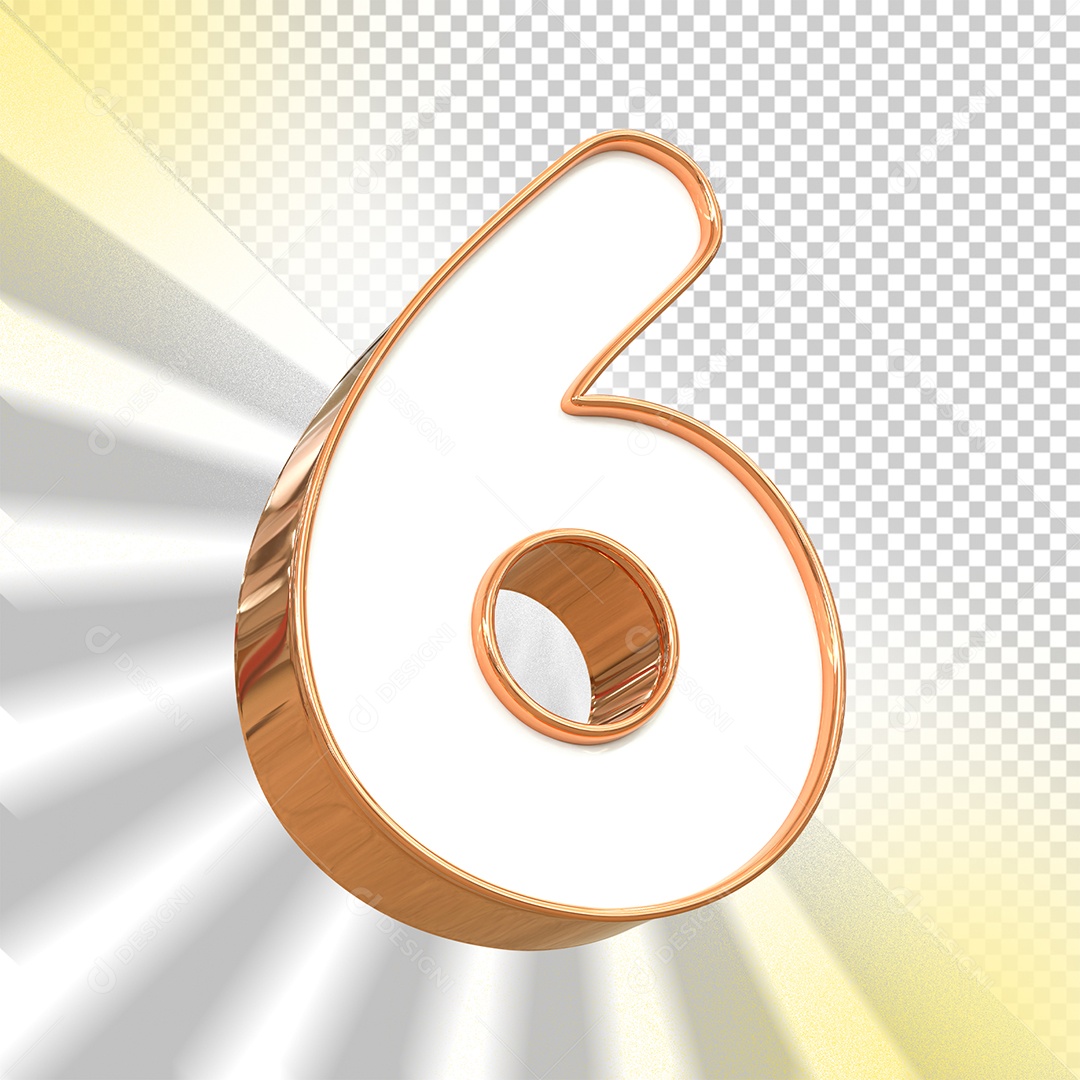 Número 3D 6 Branco e Gold para Composição PSD
