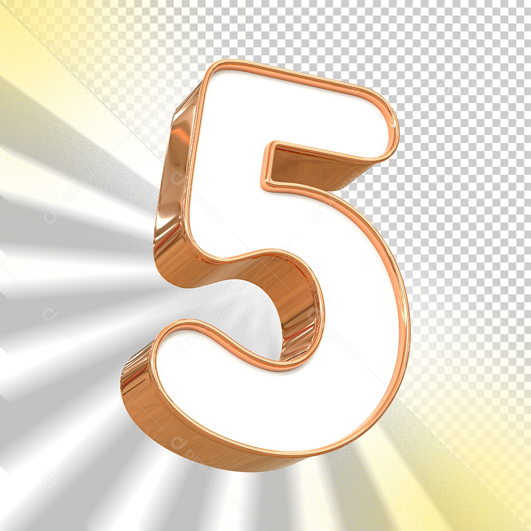 Número 3D 5 Branco e Gold para Composição PSD