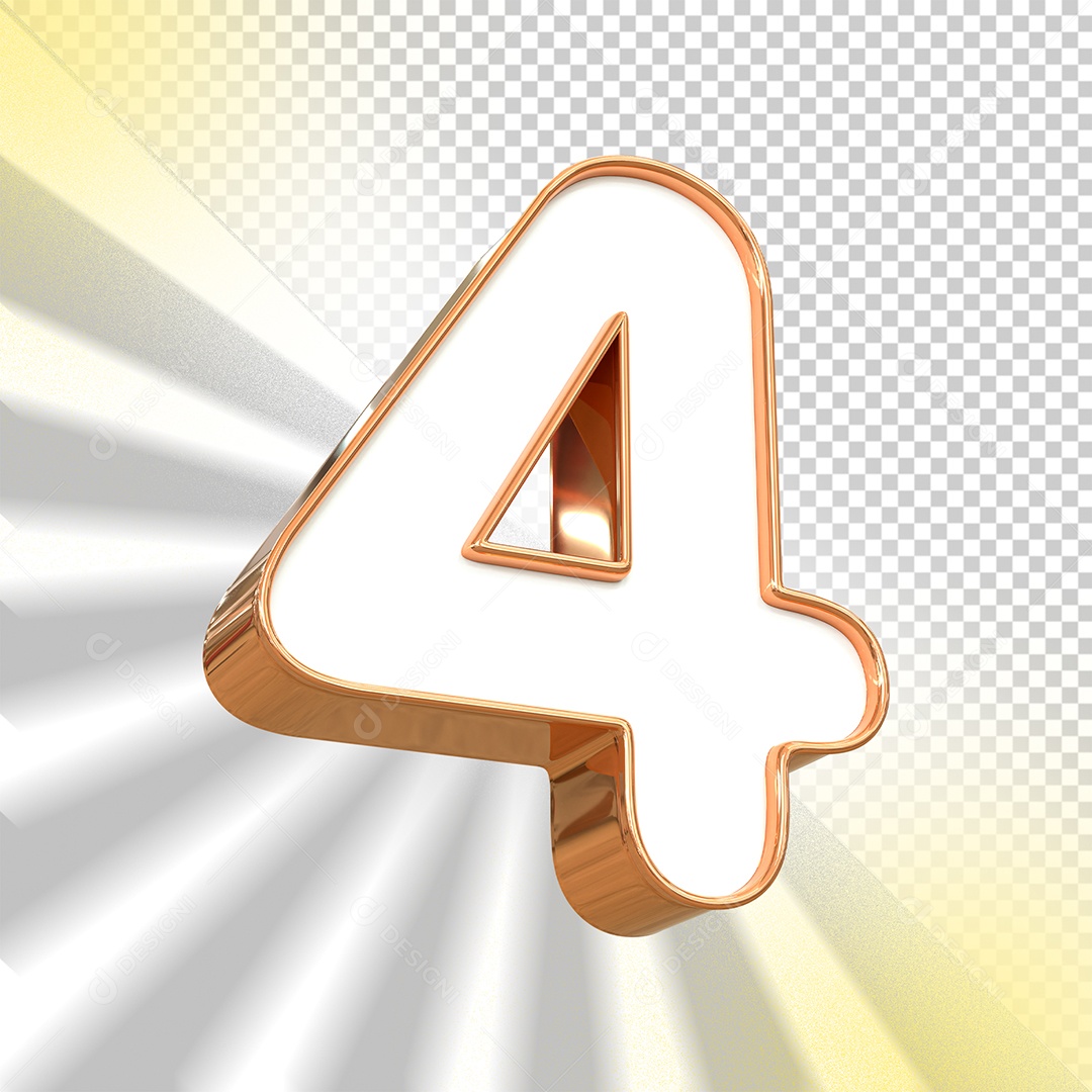 Número 3D 4 Branco e Gold para Composição PSD