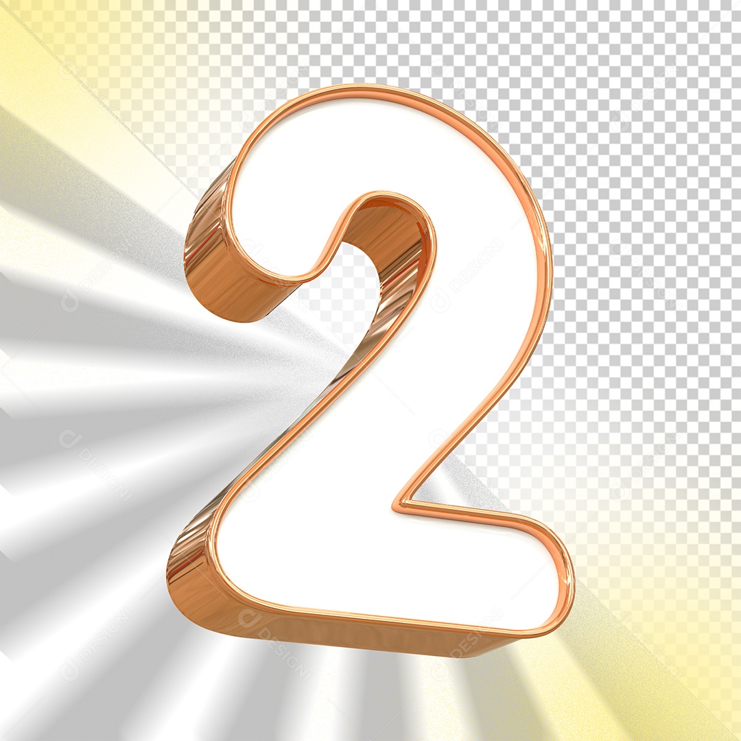 Número 3D 2 Branco e Gold para Composição PSD